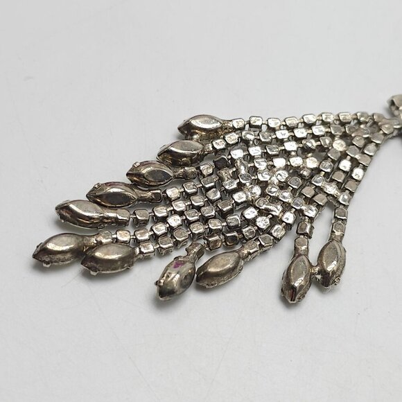 Vintage Rhinestone Fringe Necklace 17" Silver Tone Statement Piece For Women - Picture 7 of 9